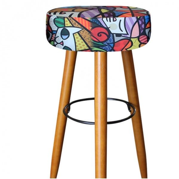 Kit 5 Banquetas Decorativa Rubi Pés Madeira Romero Britto - 3