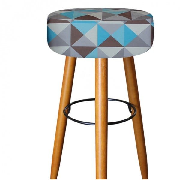 Kit 5 Banquetas Decorativa Rubi Pés Madeira Triângulo Azul - 3