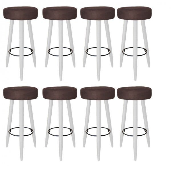 Kit 8 Banquetas Decorativa Rubi Pés Branco Suede Marrom - 1