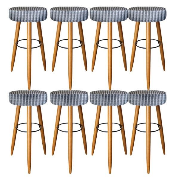 Kit 8 Banquetas Decorativa Rubi Pés Madeira Estampado Preto e Branco - 1