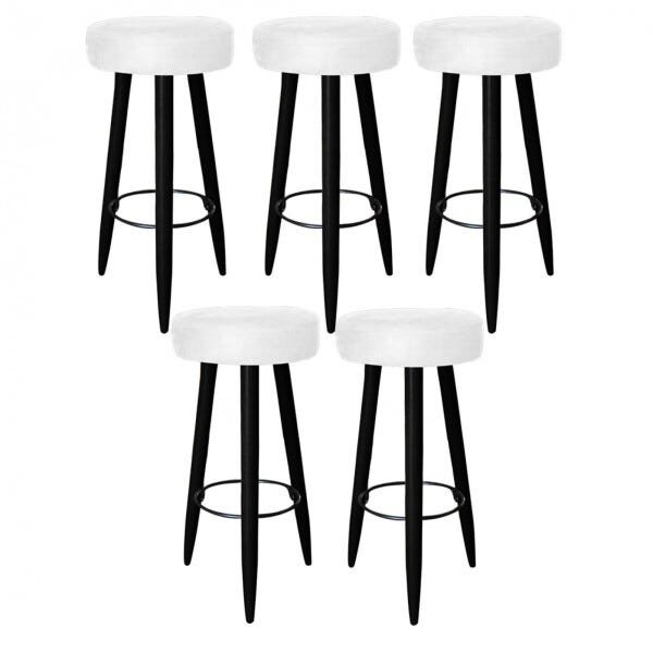Kit 5 Banquetas Decorativa Rubi Pés Preto Suede Branco - 1