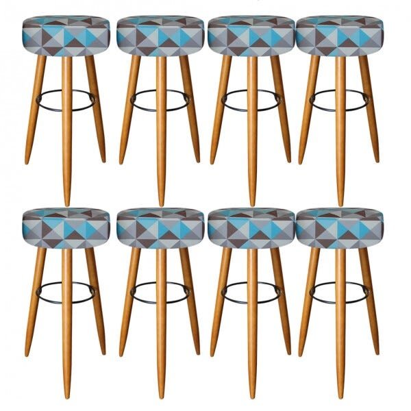 Kit 8 Banquetas Decorativa Rubi Pés Madeira Triângulo Azul - 1