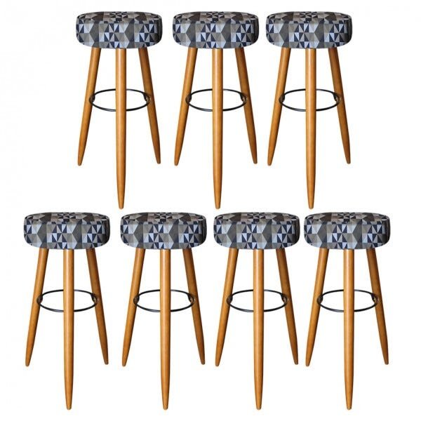 Kit 7 Banquetas Decorativa Rubi Pés Madeira Triângulo Nude - 1