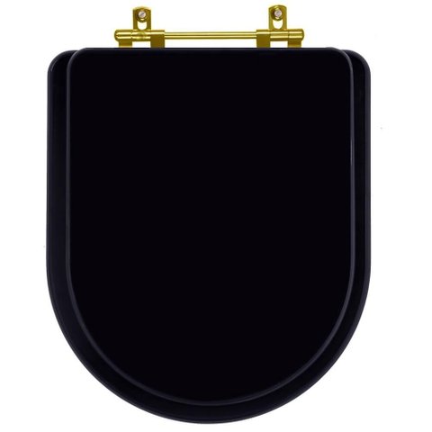 Assento Sanitário Poliéster Carrara Preto Fosco para vaso Deca Com Ferragem Dourada