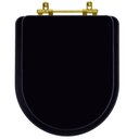 Ver imagem 1 de Assento Sanitário Poliéster Carrara Preto Fosco para vaso Deca Com Ferragem Dourada