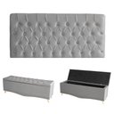 Ver imagem 1 de Kit Estrela Cabeceira de Cama Painel e Calçadeira Baú Botão Cristal King 195 Cm Suede Prata do
