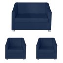 Ver imagem 1 de Kit Poltrona Namoradeira e 2 Poltronas Decorativa 68 cm Tilla Azul Marinho - Mafer