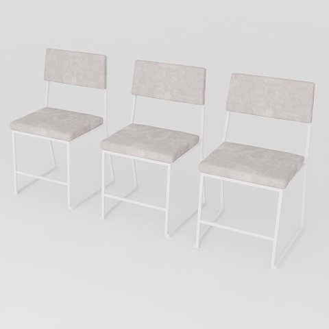 Kit 3 Cadeira Jantar Cozinha Estofada com Encosto Branco Suede Dubai