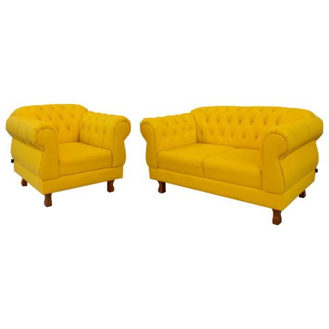 Conj Sofá Namoradeira Elisabeth Chesterfield Capitone Suede Amarelo / Decoração, Sala, Tv, Estar, Re