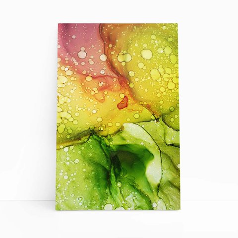 Tons de Verde e Rosa Abstrato Tinta Quadro Canvas 100x70cm