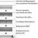 Ver imagem 3 de Gaveteiro Carrinho de Maquiagem PE2009 MDP Branco - Gran Belo