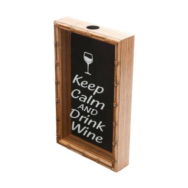 Quadro Porta Rolha de Vinho Bambu Keep Calm And Drink Wine 32,5cmx20cmx5cm Rojemac - 1