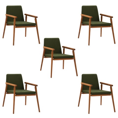 Kit 5 Cadeiras Decorativa Sala de Jantar Sidnei Veludo Verde - Gran Belo