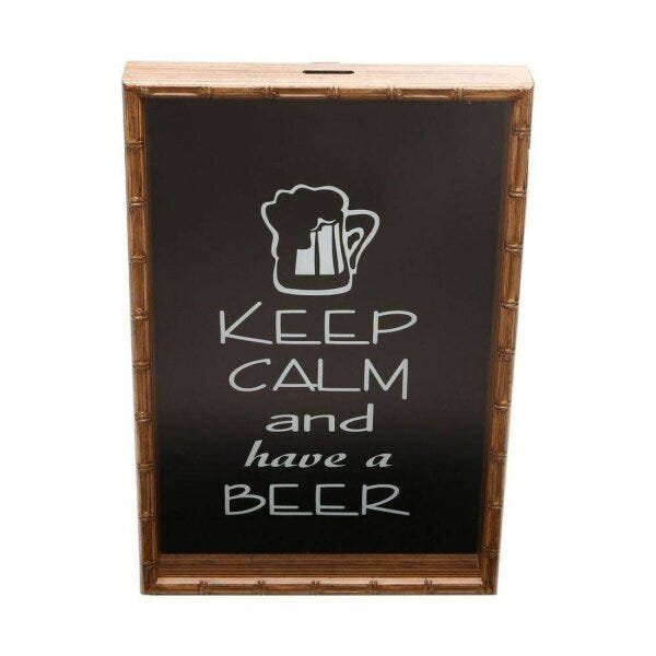 Quadro Porta Tampa de Cerveja Bambu Keep Calm And Have a Beer 32,5cmx20cmx5cm Rojemac - 1