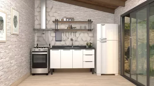 Conjunto Cozinha Jupter 100% Aço Reforçado 1.50 Mt -gabinete + Armario Aereo - Cozimax:branco - 1