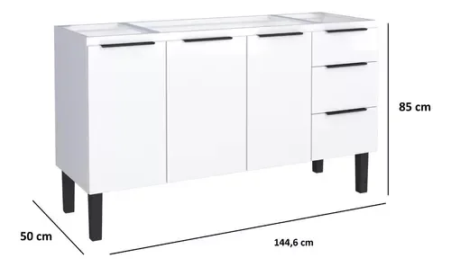 Conjunto Cozinha Jupter 100% Aço Reforçado 1.50 Mt -gabinete + Armario Aereo - Cozimax:branco - 2