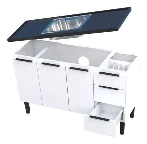 Conjunto Cozinha Jupter 100% Aço Reforçado 1.50 Mt -gabinete + Armario Aereo - Cozimax:branco - 3