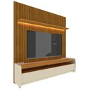 Ver imagem 1 de Rack com Painel Sublime 1.8 Ripado 3d com Led e Rodízio Off White com Naturale - Gelius Móveis