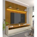 Ver imagem 2 de Rack com Painel Sublime 1.8 Ripado 3d com Led e Rodízio Off White com Naturale - Gelius Móveis
