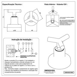Acabamento de Registro Para Banheiro de Gaveta ou Pressão Dourado Fosco C61 - 6