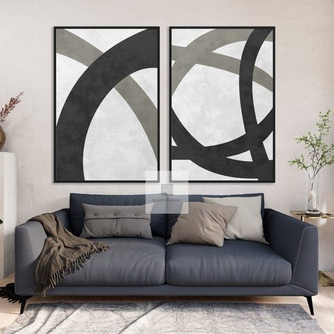 Quadro Abstrato Moderno em Curvas Duo Decorativo para Sala Escritórios