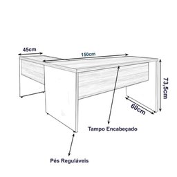 Mesa de Escritório em L (mesa 1,50m + Mesa Auxiliar) – sem Gavetas Nogal Sevilha/preto - 4