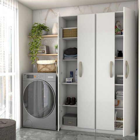 Lavanderia Completa Andorra 4 Portas 8 Prateleiras Branco Neve - Panorama Móveis