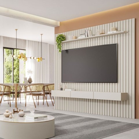 Painel para TV até 80 Polegadas Maragogi 1 Porta 2 Gavetas 100% MDF Off White - Permobili