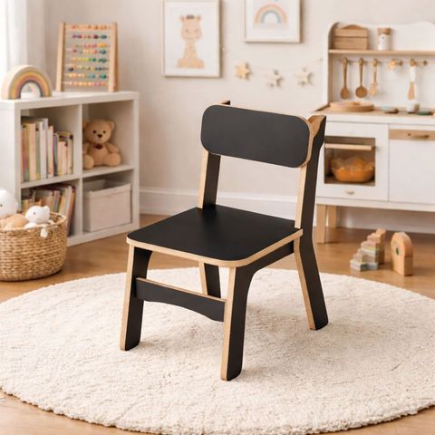 Cadeira Infantil Mdf para Quarto e Brinquedoteca:preto