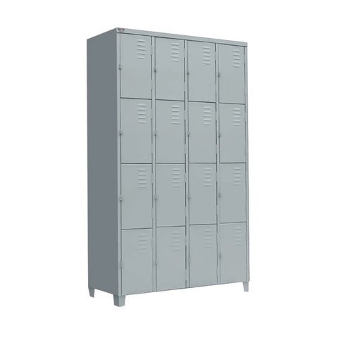 Armário Roupeiro de Aço Vestiário Academia 16 Portas Locker Cinza com Chave