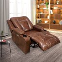 Ver imagem 1 de Poltrona do Papai Reclinável Sala de Cinema Crihs Elétrica Botão Led Porta Copos USB PU Marrom Brilho G23