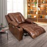 Poltrona do Papai Reclinável Sala de Cinema Crihs Elétrica Botão Led Porta Copos USB PU Marrom Brilho G23 - 1