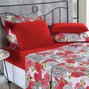 Ver imagem 2 de Jogo de Cama Malha Lençol 100% Algodão Primavera 4 Peças Casal - Floral Vermelho