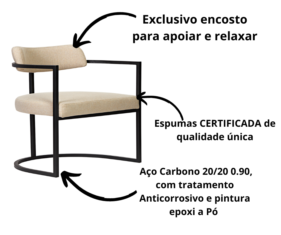 Kit 02 Poltronas Ohio Linho Marfim Estrutura Preto - 7