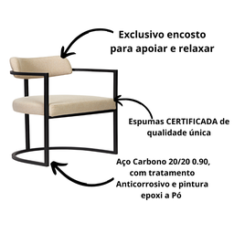 Kit 02 Poltronas Ohio Linho Marfim Estrutura Preto - 7