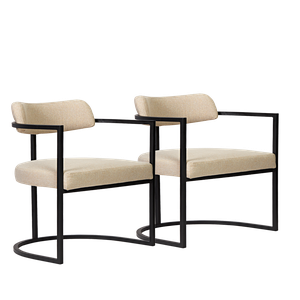 Kit 02 Poltronas Ohio Linho Marfim Estrutura Preto