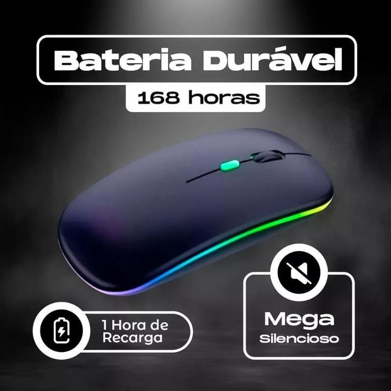 Mouse sem Fio Recarregável Led Rgb Clique Silencioso 2.4 Hz - 7