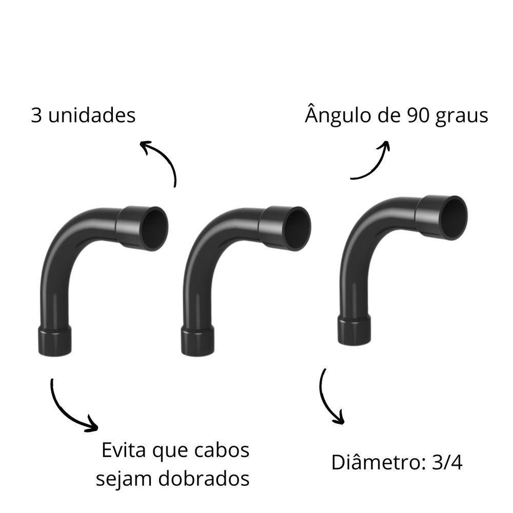 Kit 3 Unidades Curva 90° com Luva Conduite Eletrotuto 3-4 Preto - 5
