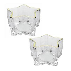 Jogo 2 Porta Velas Castiçal Estrela Vidro Borda Dourada - Tuut