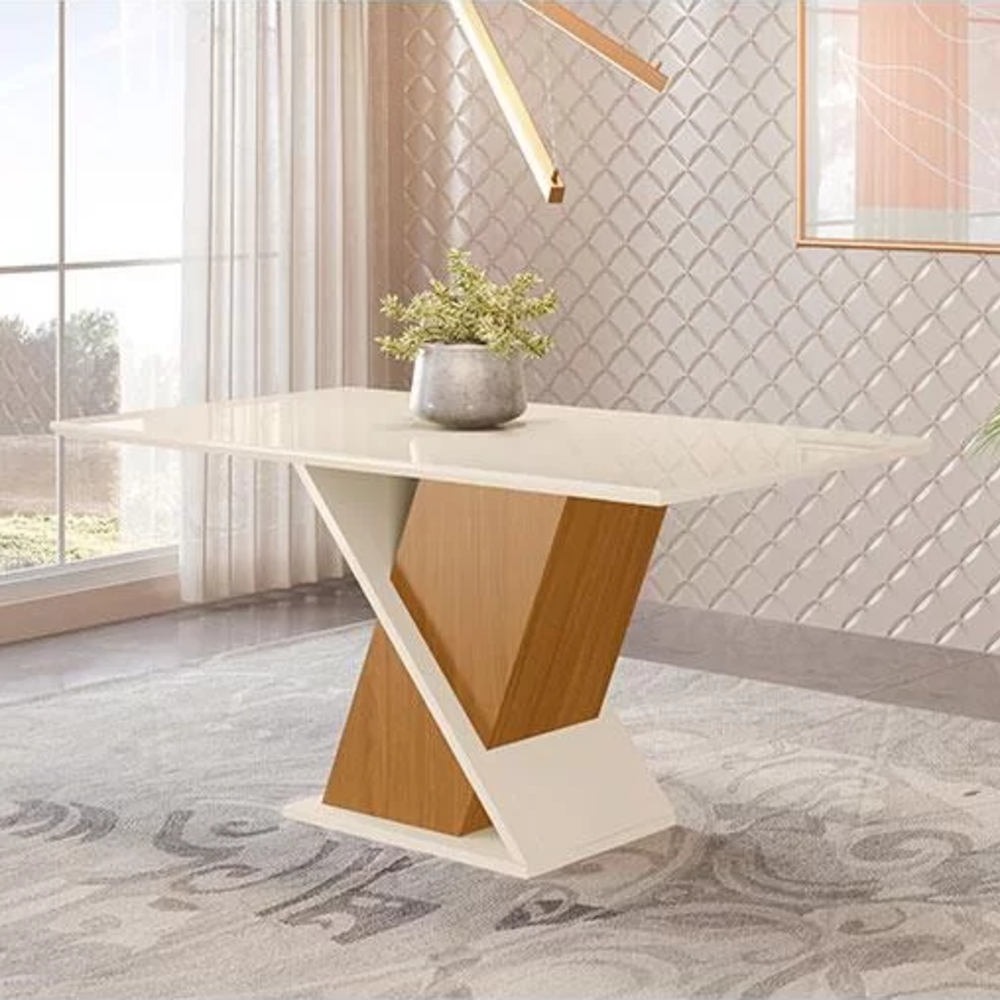 Mesa de Jantar Fiorella 160 cm Tampo Reto com Vidro Nature Off White – Henn - 5