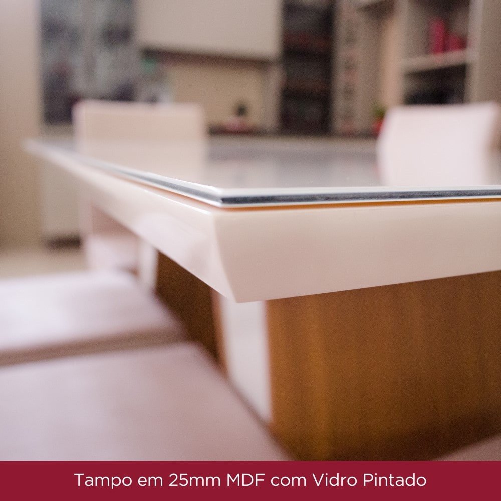 Mesa de Jantar Fiorella 160 cm Tampo Reto com Vidro Nature Off White – Henn - 1