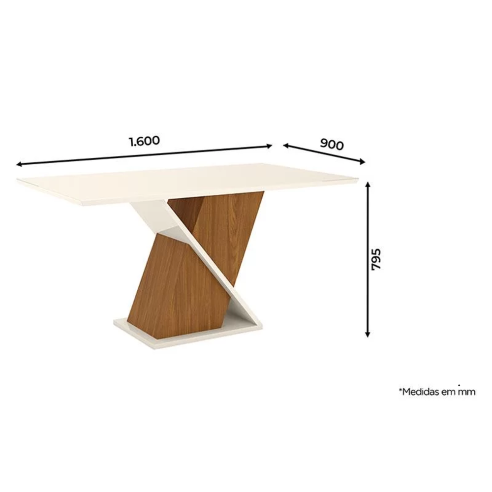 Mesa de Jantar Fiorella 160 cm Tampo Reto com Vidro Nature Off White – Henn - 3