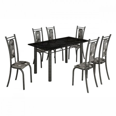 Conjunto de Mesa Paris 1,40m com 6 Cadeiras Martelado Grafite Teixeira