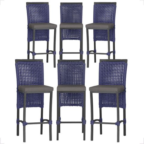 6 Banqueta em Alumínio Roma Preta Corda Náutica Tecido 11