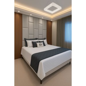 Cabeceira Dominó em Módulos Estofados Autocolantes 2,40x1,60 Suede Cinza Claro