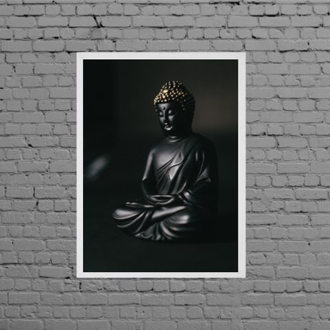 Quadro Fotografia Buda Negro 45x34cm - com vidro:Madeira branca