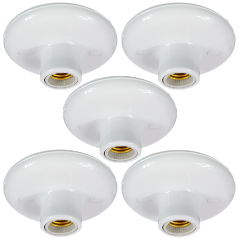 05 Plafon Decorativo Branco Soquete Porcelana E-27 para Led