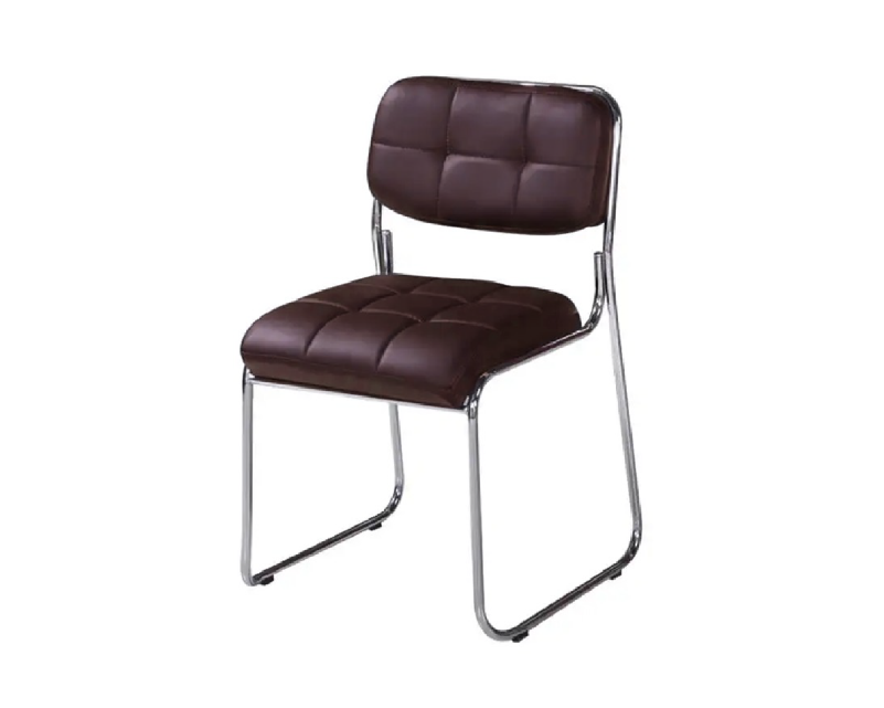 Cadeira de Espera - Estrutura em Metal Cromado - Assento em Pu na Cor Café - Tamanho 53x43x78cm Beri