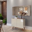 Ver imagem 2 de Buffet Aparador Ares 2 Portas Pés de Madeira em MDF Off White com Freijó