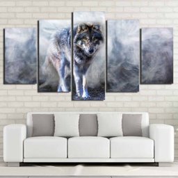 QUADROS DECORATIVOS 5 PEÇAS LOBO FUMAÇA REALISMO - 1